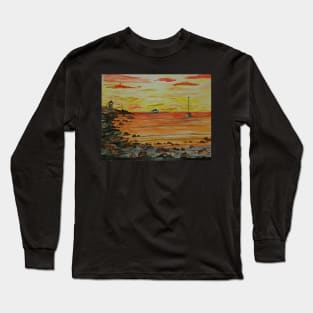 Sunset at Sandy Bay Gazebo on Rockport Front Beach Long Sleeve T-Shirt